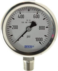 Wika - 2-1/2" Dial, 1/4 Thread, 0-1,000 Scale Range, Pressure Gauge - Lower Connection Mount, Accurate to 1.5% of Scale - USA Tool & Supply