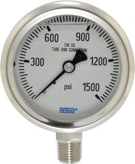 Wika - 2-1/2" Dial, 1/4 Thread, 0-1,500 Scale Range, Pressure Gauge - Lower Connection Mount, Accurate to 1.5% of Scale - USA Tool & Supply