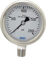 Wika - 2-1/2" Dial, 1/4 Thread, 0-2,000 Scale Range, Pressure Gauge - Lower Connection Mount, Accurate to 1.5% of Scale - USA Tool & Supply