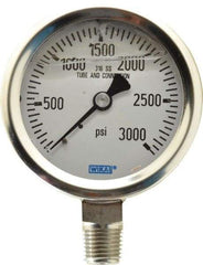Wika - 2-1/2" Dial, 1/4 Thread, 0-3,000 Scale Range, Pressure Gauge - Lower Connection Mount, Accurate to 1.5% of Scale - USA Tool & Supply