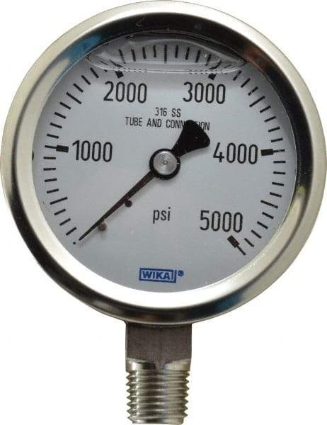 Wika - 2-1/2" Dial, 1/4 Thread, 0-5,000 Scale Range, Pressure Gauge - Lower Connection Mount, Accurate to 1.5% of Scale - USA Tool & Supply