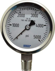 Wika - 2-1/2" Dial, 1/4 Thread, 0-5,000 Scale Range, Pressure Gauge - Lower Connection Mount, Accurate to 1.5% of Scale - USA Tool & Supply