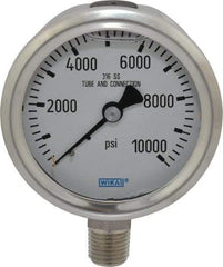 Wika - 2-1/2" Dial, 1/4 Thread, 0-10,000 Scale Range, Pressure Gauge - Lower Connection Mount, Accurate to 1.5% of Scale - USA Tool & Supply