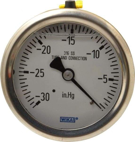 Wika - 2-1/2" Dial, 1/4 Thread, 30-0 Scale Range, Pressure Gauge - Center Back Connection Mount, Accurate to 1.5% of Scale - USA Tool & Supply