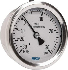 Wika - 2-1/2" Dial, 1/4 Thread, 30-0-30 Scale Range, Pressure Gauge - Center Back Connection Mount, Accurate to 1.5% of Scale - USA Tool & Supply
