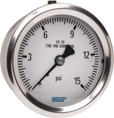 Wika - 2-1/2" Dial, 1/4 Thread, 0-15 Scale Range, Pressure Gauge - Center Back Connection Mount, Accurate to 1.5% of Scale - USA Tool & Supply