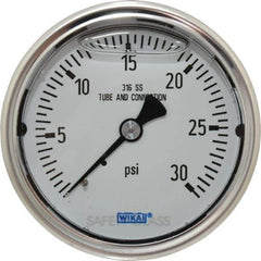 Wika - 2-1/2" Dial, 1/4 Thread, 0-30 Scale Range, Pressure Gauge - Center Back Connection Mount, Accurate to 1.5% of Scale - USA Tool & Supply