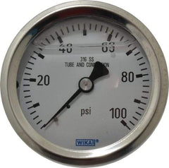 Wika - 2-1/2" Dial, 1/4 Thread, 0-100 Scale Range, Pressure Gauge - Center Back Connection Mount, Accurate to 1.5% of Scale - USA Tool & Supply