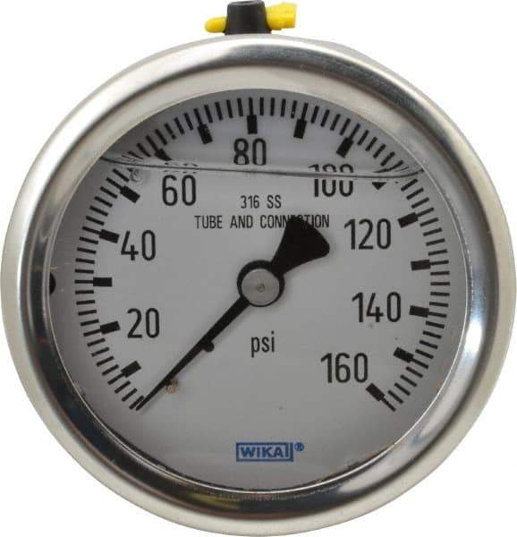 Wika - 2-1/2" Dial, 1/4 Thread, 0-160 Scale Range, Pressure Gauge - Center Back Connection Mount, Accurate to 1.5% of Scale - USA Tool & Supply