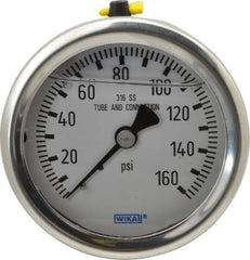 Wika - 2-1/2" Dial, 1/4 Thread, 0-160 Scale Range, Pressure Gauge - Center Back Connection Mount, Accurate to 1.5% of Scale - USA Tool & Supply