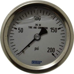 Wika - 2-1/2" Dial, 1/4 Thread, 0-200 Scale Range, Pressure Gauge - Center Back Connection Mount, Accurate to 1.5% of Scale - USA Tool & Supply