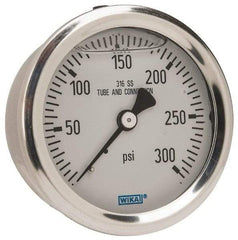 Wika - 2-1/2" Dial, 1/4 Thread, 0-300 Scale Range, Pressure Gauge - Center Back Connection Mount, Accurate to 1.5% of Scale - USA Tool & Supply