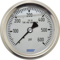Wika - 2-1/2" Dial, 1/4 Thread, 0-600 Scale Range, Pressure Gauge - Center Back Connection Mount, Accurate to 1.5% of Scale - USA Tool & Supply