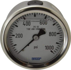 Wika - 2-1/2" Dial, 1/4 Thread, 0-1,000 Scale Range, Pressure Gauge - Center Back Connection Mount, Accurate to 1.5% of Scale - USA Tool & Supply