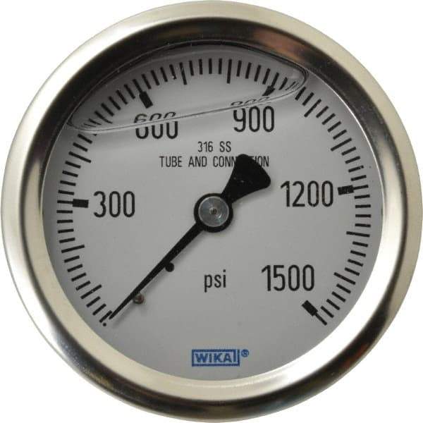 Wika - 2-1/2" Dial, 1/4 Thread, 0-1,500 Scale Range, Pressure Gauge - Center Back Connection Mount, Accurate to 1.5% of Scale - USA Tool & Supply