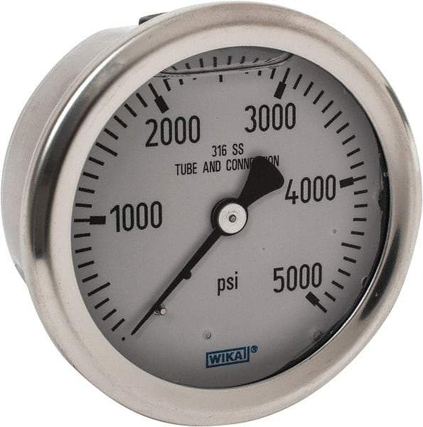 Wika - 2-1/2" Dial, 1/4 Thread, 0-5,000 Scale Range, Pressure Gauge - Center Back Connection Mount, Accurate to 1.5% of Scale - USA Tool & Supply