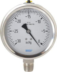Wika - 4" Dial, 1/2 Thread, 30-0 Scale Range, Pressure Gauge - Lower Connection Mount, Accurate to 1% of Scale - USA Tool & Supply