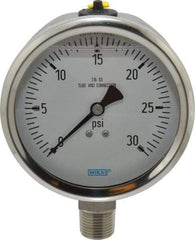 Wika - 4" Dial, 1/2 Thread, 0-30 Scale Range, Pressure Gauge - Lower Connection Mount, Accurate to 1% of Scale - USA Tool & Supply
