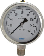 Wika - 4" Dial, 1/2 Thread, 0-160 Scale Range, Pressure Gauge - Lower Connection Mount, Accurate to 1% of Scale - USA Tool & Supply