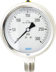 Wika - 4" Dial, 1/2 Thread, 0-300 Scale Range, Pressure Gauge - Lower Connection Mount, Accurate to 1% of Scale - USA Tool & Supply