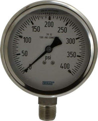 Wika - 4" Dial, 1/2 Thread, 0-400 Scale Range, Pressure Gauge - Lower Connection Mount, Accurate to 1% of Scale - USA Tool & Supply