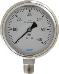 Wika - 4" Dial, 1/2 Thread, 0-600 Scale Range, Pressure Gauge - Lower Connection Mount, Accurate to 1% of Scale - USA Tool & Supply