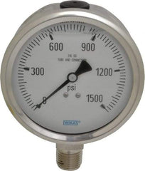 Wika - 4" Dial, 1/2 Thread, 0-1,500 Scale Range, Pressure Gauge - Lower Connection Mount, Accurate to 1% of Scale - USA Tool & Supply