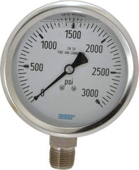 Wika - 4" Dial, 1/2 Thread, 0-3,000 Scale Range, Pressure Gauge - Lower Connection Mount, Accurate to 1% of Scale - USA Tool & Supply