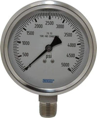 Wika - 4" Dial, 1/2 Thread, 0-5,000 Scale Range, Pressure Gauge - Lower Connection Mount, Accurate to 1% of Scale - USA Tool & Supply