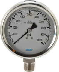 Wika - 4" Dial, 1/2 Thread, 0-10,000 Scale Range, Pressure Gauge - Lower Connection Mount, Accurate to 1% of Scale - USA Tool & Supply