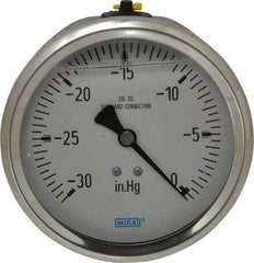 Wika - 4" Dial, 1/2 Thread, 30-0 Scale Range, Pressure Gauge - Lower Back Connection Mount, Accurate to 1% of Scale - USA Tool & Supply