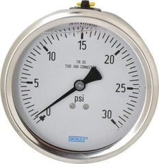 Wika - 4" Dial, 1/2 Thread, 0-30 Scale Range, Pressure Gauge - Lower Back Connection Mount, Accurate to 1% of Scale - USA Tool & Supply
