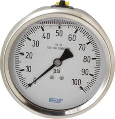 Wika - 4" Dial, 1/2 Thread, 0-100 Scale Range, Pressure Gauge - Lower Back Connection Mount, Accurate to 1% of Scale - USA Tool & Supply