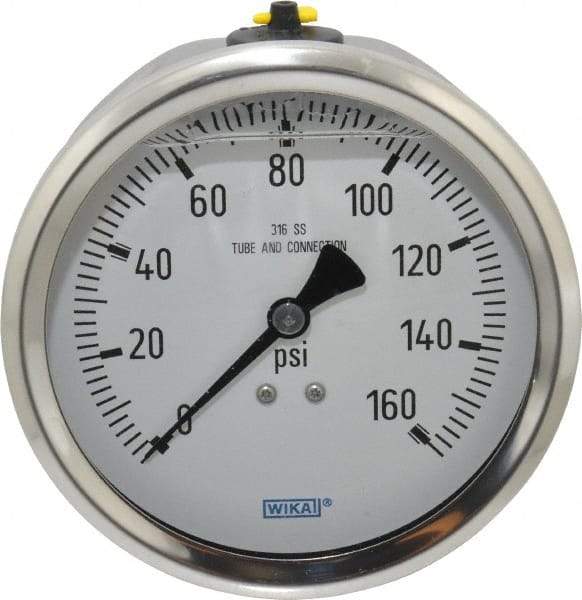 Wika - 4" Dial, 1/2 Thread, 0-160 Scale Range, Pressure Gauge - Lower Back Connection Mount, Accurate to 1% of Scale - USA Tool & Supply