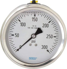 Wika - 4" Dial, 1/2 Thread, 0-300 Scale Range, Pressure Gauge - Lower Back Connection Mount, Accurate to 1% of Scale - USA Tool & Supply
