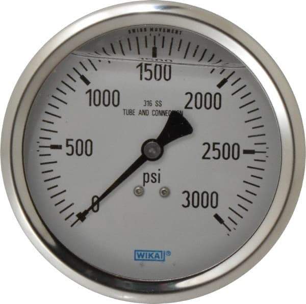 Wika - 4" Dial, 1/2 Thread, 0-3,000 Scale Range, Pressure Gauge - Lower Back Connection Mount, Accurate to 1% of Scale - USA Tool & Supply