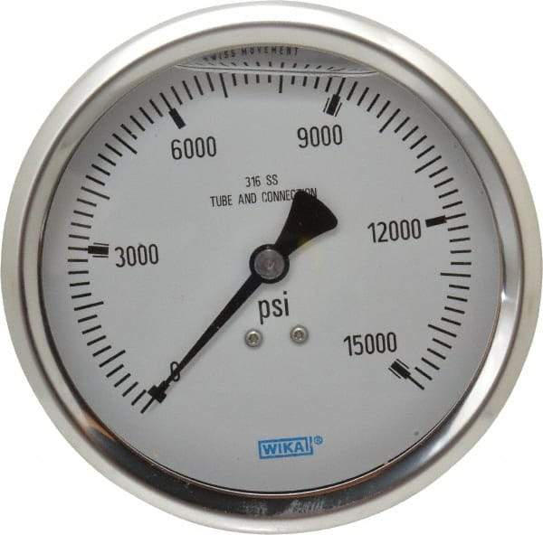 Wika - 4" Dial, 1/2 Thread, 0-15,000 Scale Range, Pressure Gauge - Lower Back Connection Mount, Accurate to 1% of Scale - USA Tool & Supply