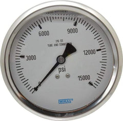 Wika - 4" Dial, 1/2 Thread, 0-15,000 Scale Range, Pressure Gauge - Lower Back Connection Mount, Accurate to 1% of Scale - USA Tool & Supply