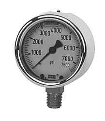 Wika - 2-1/2" Dial, 1/4 Thread, 0-10,000 Scale Range, Pressure Gauge - Lower Connection Mount, Accurate to 1.5% of Scale - USA Tool & Supply