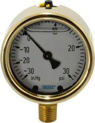 Wika - 2-1/2" Dial, 1/4 Thread, 30-0-30 Scale Range, Pressure Gauge - Lower Connection Mount, Accurate to 1.5% of Scale - USA Tool & Supply