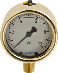 Wika - 2-1/2" Dial, 1/4 Thread, 0-10 Scale Range, Pressure Gauge - Lower Connection Mount, Accurate to 1.5% of Scale - USA Tool & Supply