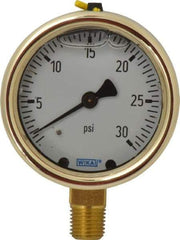 Wika - 2-1/2" Dial, 1/4 Thread, 0-30 Scale Range, Pressure Gauge - Lower Connection Mount, Accurate to 1.5% of Scale - USA Tool & Supply