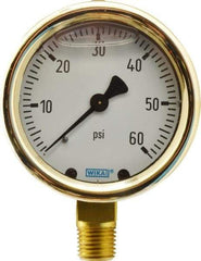 Wika - 2-1/2" Dial, 1/4 Thread, 0-60 Scale Range, Pressure Gauge - Lower Connection Mount, Accurate to 1.5% of Scale - USA Tool & Supply