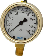 Wika - 2-1/2" Dial, 1/4 Thread, 0-160 Scale Range, Pressure Gauge - Lower Connection Mount, Accurate to 1.5% of Scale - USA Tool & Supply