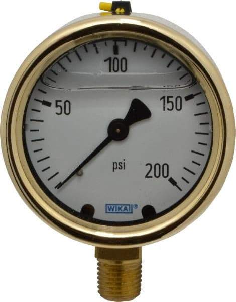 Wika - 2-1/2" Dial, 1/4 Thread, 0-200 Scale Range, Pressure Gauge - Lower Connection Mount, Accurate to 1.5% of Scale - USA Tool & Supply