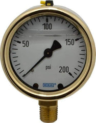 Wika - 2-1/2" Dial, 1/4 Thread, 0-200 Scale Range, Pressure Gauge - Lower Connection Mount, Accurate to 1.5% of Scale - USA Tool & Supply
