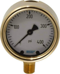 Wika - 2-1/2" Dial, 1/4 Thread, 0-400 Scale Range, Pressure Gauge - Lower Connection Mount, Accurate to 1.5% of Scale - USA Tool & Supply