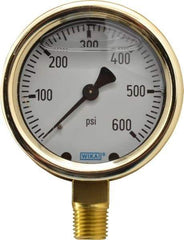 Wika - 2-1/2" Dial, 1/4 Thread, 0-600 Scale Range, Pressure Gauge - Lower Connection Mount, Accurate to 1.5% of Scale - USA Tool & Supply