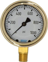 Wika - 2-1/2" Dial, 1/4 Thread, 0-1,000 Scale Range, Pressure Gauge - Lower Connection Mount, Accurate to 1.5% of Scale - USA Tool & Supply