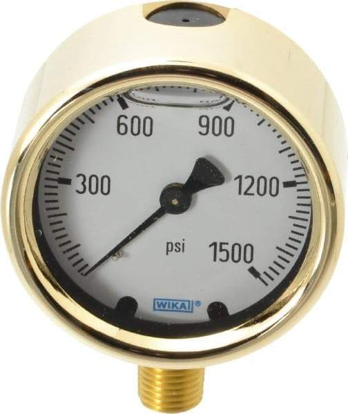 Wika - 2-1/2" Dial, 1/4 Thread, 0-1,500 Scale Range, Pressure Gauge - Lower Connection Mount, Accurate to 1.5% of Scale - USA Tool & Supply